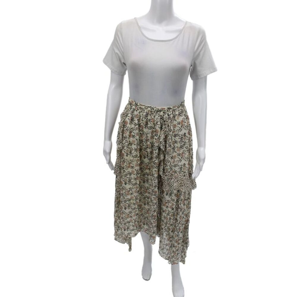 Ulla Johnson Women Peasant Maxi Skirt Beige Silk Viscose Size 2